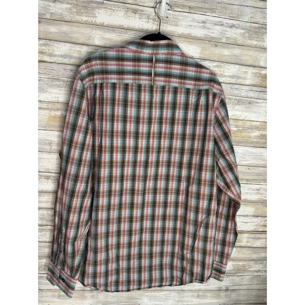 Banana Republic Men's L Standard Fit Plaid Button-Up Shirt Brown Pink L/S